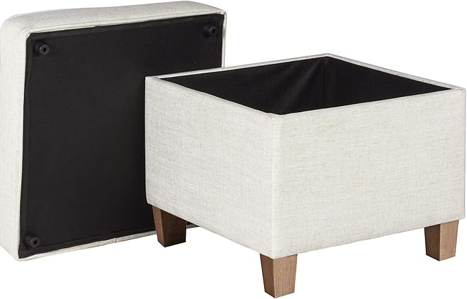 Homepop Home Decor | K7342-F2067 | Classic Square Storage Ottoman with Lift Off Lid | Ottoman with Storage for Living Room & Bedroom, Cream Woven