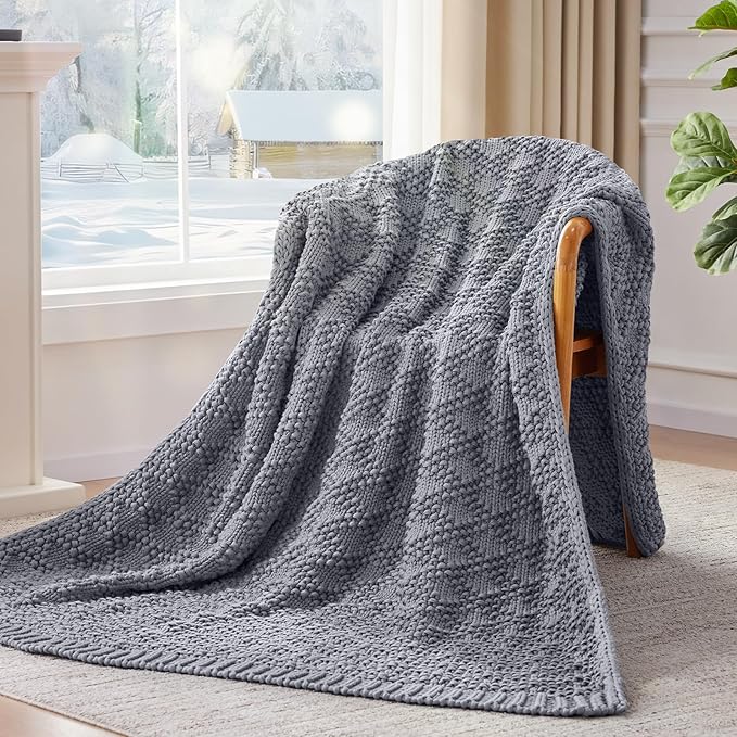 Knitted Weighted Blanket for Adult, Chunky Knit Weighted Throw for Sleep 36"*48" 5lbs, Cooling Breathable Heavy Blanket for Hot Sleepers, Machine Washable Blanket for Room Decor(Light Grey)