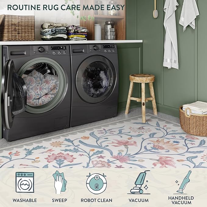 Lahome Boho Floral 2x3 Small Bathroom Rugs Non Slip Washable, Grey/Beige Kitchen Rugs for Entryway, Soft Indoor Carpet Throw Rug for Laundry Indoor Door Mat (Grey/Beige,2x3)