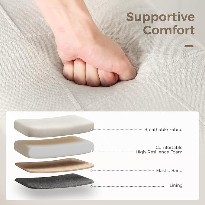 MAISON ARTS Counter Height Bar Stools Set of 2 for Kitchen Counter Solid Wood Legs with Fabric Saddle Seat Farmhouse Barstools for 34"-38" Counter Island Upholstered Stools, 24in, Creamy White