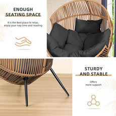 Vongrasig Comfy Wicker Egg Chair, Soft Thick Cushion Rattan Lounge Chair, High Capacity Steel Frame, Reading Chair for Living Room, Bedroom, Dorm Rooms (Black)