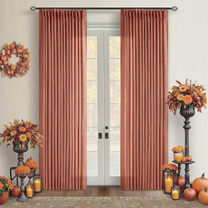 80 Inch Pinch Pleated Linen Curtains 2 Panels for Living Room Bedroom Boho Farmhouse Terracotta Semi Sheer Back Tab Pinch Pleat Hooks Rings Red Clay Window Curtain Burnt Orange Autumn Fall Decor