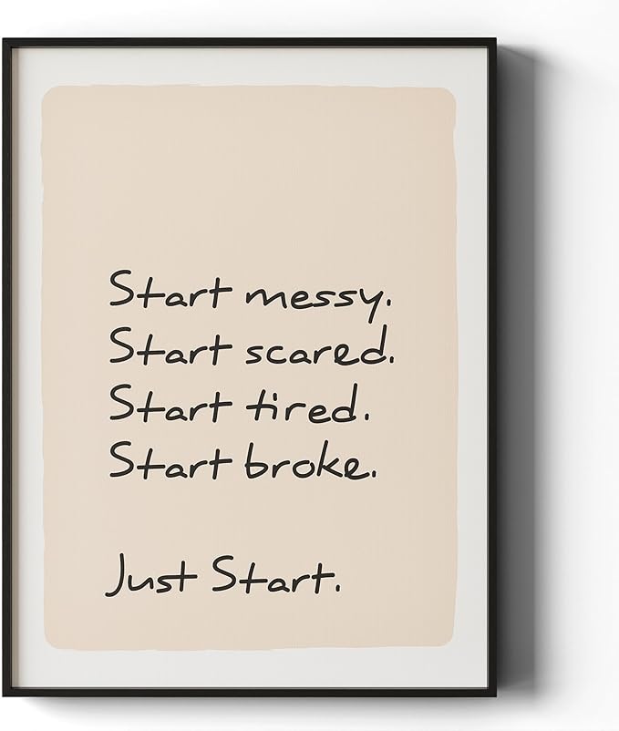 Motivational Framed Wall Art for Office, Just Start Typography Canvas Print, Minimalist Inspirational Wall Decor for Bedroom Classroom or Workspace, Positive Affirmation Wall Art, Gifts for Friends & Family – 24" x 18"