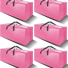 6 Pack Heavy Duty Large Moving Bags W/Backpack Straps - Strong Handles & Zippers, Storage Totes For Space Saving, Fold Flat, Alternative to Moving Box and Storage Bin, Pink