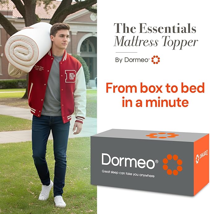 Dormeo The Essentials Dorm Mattress Topper for College, 2″ Cooling Octacell™ Airflow Comfortable Foam Dorm Bed Topper, Lightweight with Non-Slip Base, Perfect for College Student Bedding