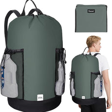 BALEINE 150L Laundry Bag Backpack, 900D Oxford Fabric Large Travel Laundry Bags with Shoulder Straps and 2 Mesh Pockets for College Dorm, Apartment, Laundromat (Dark Grey, 150L)