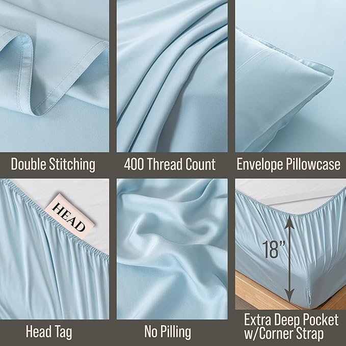 Bella Coterie Luxury Bamboo Viscose Queen Size Sheet Set | 100% Organically Grown | Ultra Soft | Cooling for Hot Sleepers | 18" Deep Pocket [Coastal Blue]