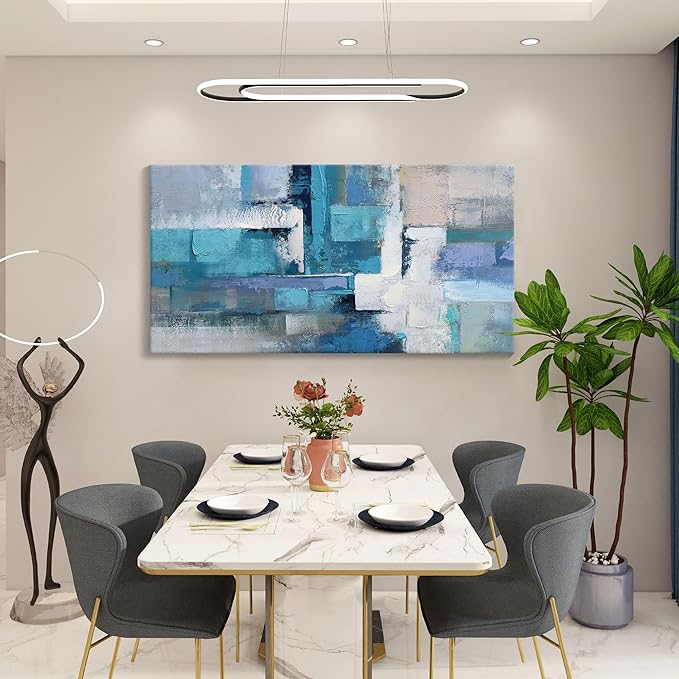 AJAZIKO Blue Modern Wall Art for Living Room - Blue Abstract Canvas Wall Art - Ideal for Bedroom, Office Decor, Artwork for Wall Decor, Large Pictures for Living Room 24×48IN