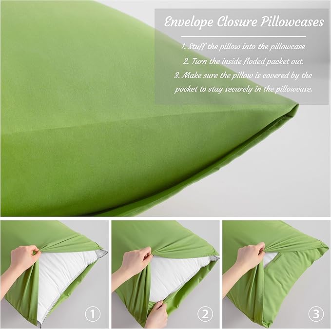 NTBAY Body Pillow Cases Set of 2, 2 Pack Brushed Microfiber 20x54 Pillow Cases, Soft, Wrinkle, Fade, Stain Resistant Sage Green Pillow Cases with Envelope Closure, 20x54 Inches, Sage Green