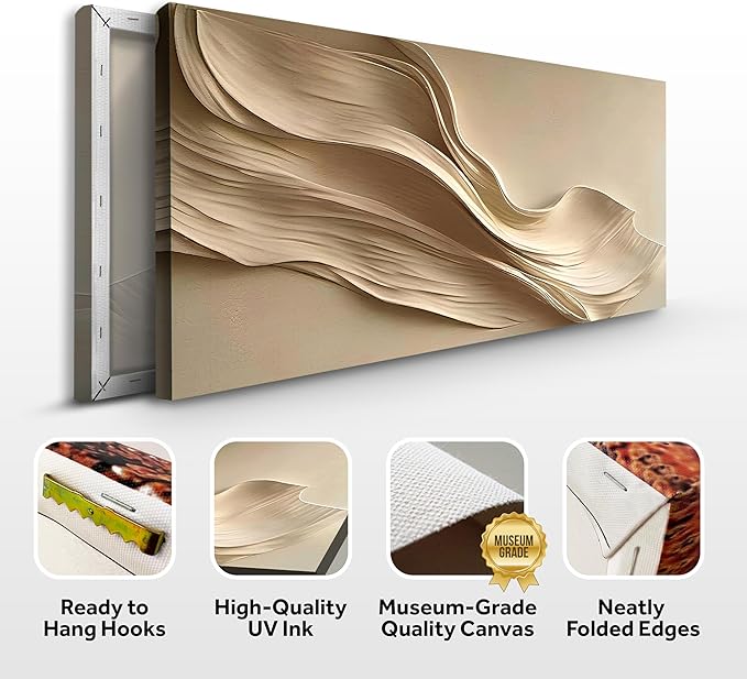 Tailored Canvases Beige Abstract Minimalist Wall Art – Modern Waves Design for Living Room or Office - Neutral Beige Canvas Painting Decor – Contemporary Wall Accent in Minimalist Abstract Style 10x20
