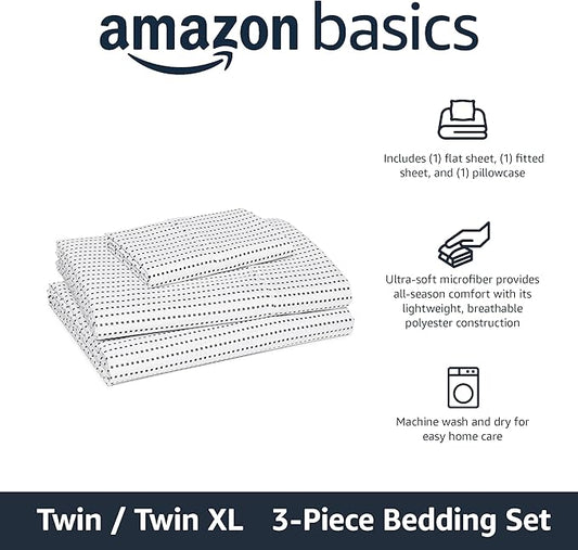 Amazon Basics Lightweight Microfiber 3-Piece Bed Sheet Set, Plum, Printed, Twin XL AmazonBasics