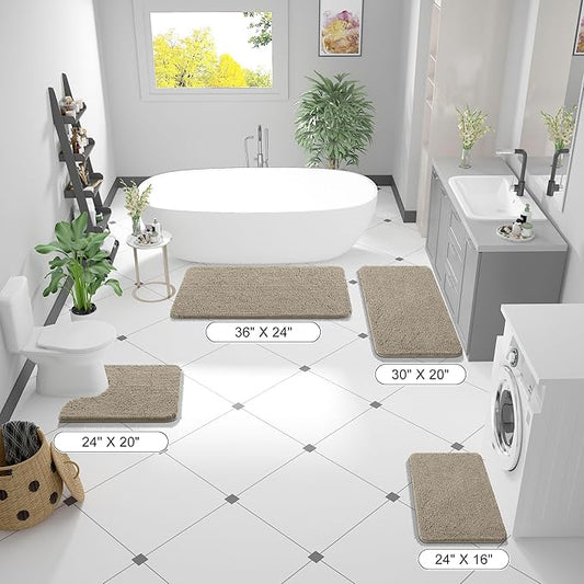 OLANLY Bathroom Rugs 36x24, Extra Soft Absorbent Chenille Bath Rugs, Rubber Backing Quick Dry, Machine Washable Bath Mats for Bathroom Floor, Tub and Shower, Home Decor Accessories, Warm Taupe