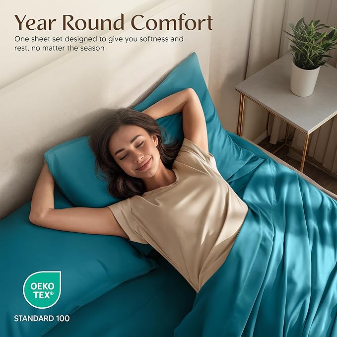 Utopia Bedding Queen Sheet Set – 4 Piece Bed Sheets for Queen Size Bed, Soft and Breathable Microfiber, Includes 1 Fitted Sheet, 1 Flat Sheet and 2 Pillowcases (Denim Blue)