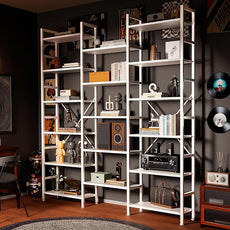 SUPERJARE Triple 6 Tier Bookshelf, Bookcase with 17 Open Display Shelves, Wide Book Shelf Book Case for Home & Office, White