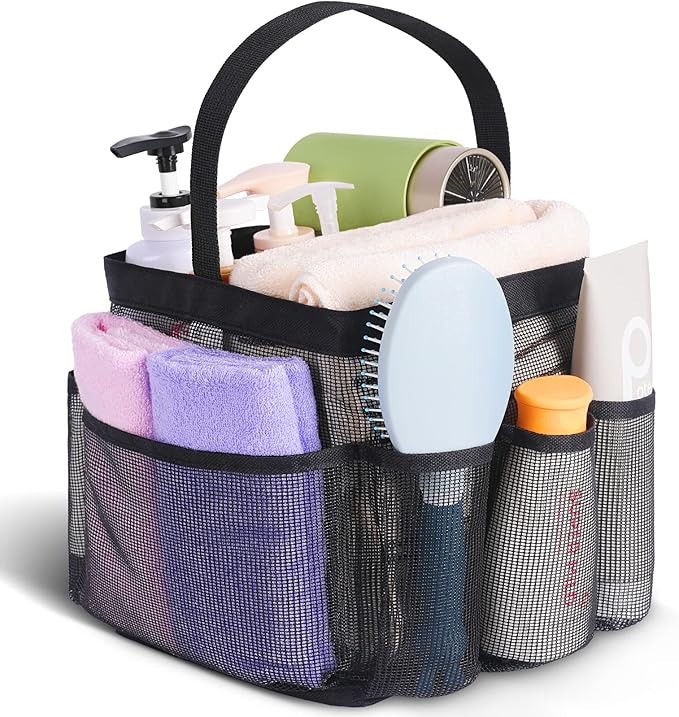 Eudele Mesh Shower Caddy Portable for College Dorm Room Essentials, 8-Pocket Large Capacity Shower Bag for Beach, Swimming, Gym