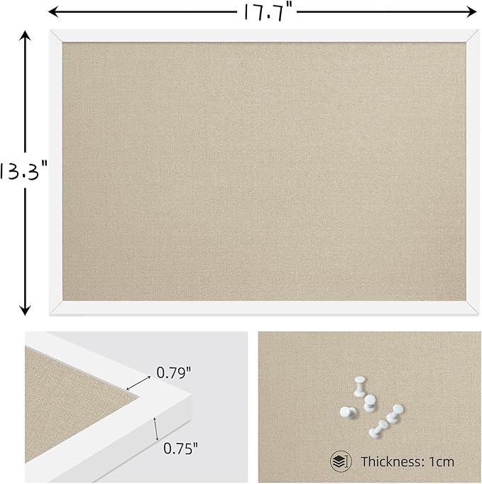 13.3x17.7 InchCork Board for Wall Hanging with Linen, Bulletin Board with Push Pins, Mounted Memo Message Board for Home Office Decor, Dorm Room Essentials, Classroom Organization