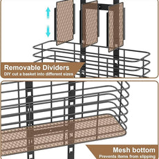 5-Tier Over The Door Organizer Bathroom - Hair Dryer Holder - Hair Tool Organizer Adjustable Height, DIY Bathroom Storage Shelf Wall Mounted for Flat/Curling Irons, Straighteners, Skincare