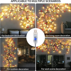 Macaroon Rose Blossom Enchanted Willow Vine Lights, 7.55FT 144LED 6 Color Blossom Tree Branch Lights for Wall, Remote Timer,8 Light Model,Bedroom Wall Doors Wedding, Christmas, USB Battery Box