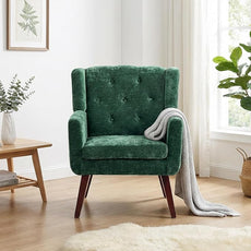 Accent Chair Button-Tufted Upholstered Living Room Chairs Comfy Reading Chair Mid Century Modern Chair with Linen Fabric Lounge Arm Chairs for Living Room Bedroom（Green）