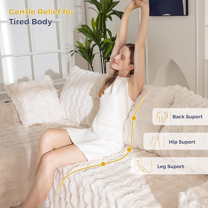 MAXYOYO 104" Modular Sectional Couch with L-Shape Chaise, Modern Boneless Couch for Living Room, Sofa in A Box, Faux Fur Sofa Sleeper with Deep Seat, No Assembly Required, Beige