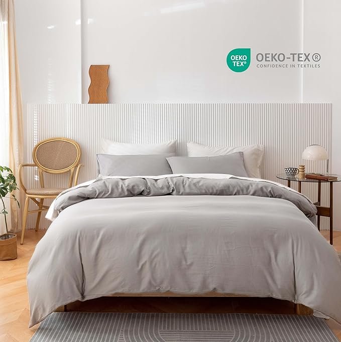 HeimenAogo Egyptian Cotton Duvet Cover Set California King, Ultra Soft and Breathable Comforter Cover with Zipper Closure, High Thread Count Long Staple Cotton Blanket Cover 3pcs, Light Grey