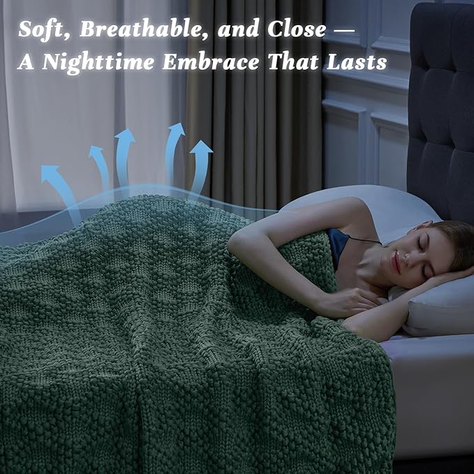 Knitted Weighted Blanket for Adult, Chunky Knit Weighted Throw for Sleep 50"*60" 5lbs, Cooling Breathable Heavy Blanket for Hot Sleepers, Machine Washable Blanket for Room Decor(HazeGreen)