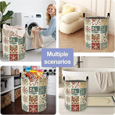 Christmas Laundry Basket-Large Foldable Hamper Holder Portable Tall Collapsible Laundry Hamper Storage Basket Bin with Handles, Canvas & Waterproof lining for Household Items