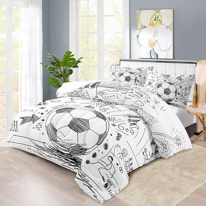 Football Sports Comforter Sets for Boys King,Soccer Comforter Sport Bedding for Boys Room,Gaming Bed Soccer Bedding King Set,Games Quilt Bedroom Bed Decor Kids and Teen
