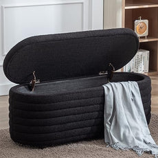 Storage Ottoman Bench Upholstered Fabric Storage Bench End of Bed Stool with Safety Hinge for Bedroom, Living Room, Entryway (45.5-inch, Black)