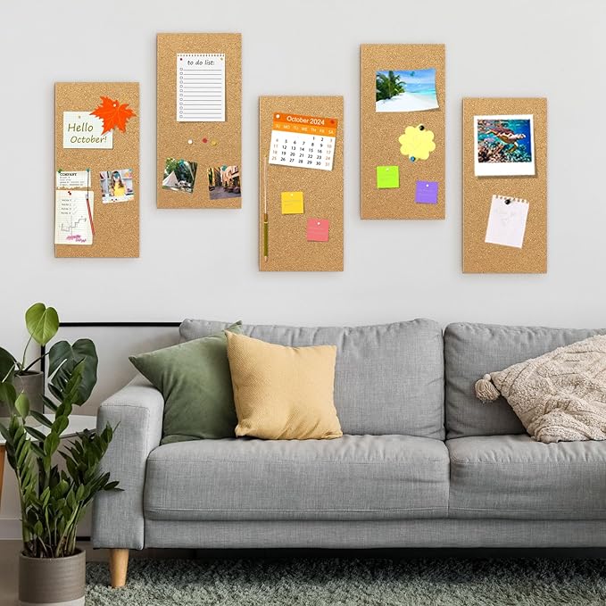 TUPARKA 4 Pack Cork Board Bulletin Boards 17"x8" - 1/4" Self-Adhesive Corkboards for Wall with 100 Push Pins, Square Cork Tiles for Home, School, Office Decorative