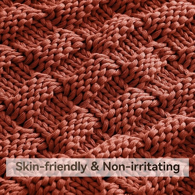 Knitted Weighted Blanket for Adult, No Beads Heavy Blanket 50” x 60'' 7lbs, Breathable Chunky Knit Blanket, Cooling Weighted Blanket for Hot Sleepers, Christmas Home Decor (Orange)