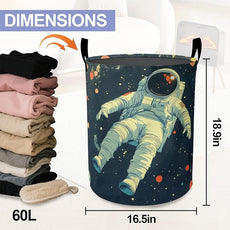 Astronauts in Space Laundry Basket-Large Foldable Hamper Holder Portable Tall Collapsible Laundry Hamper Storage Basket Bin with Handles, Canvas & Waterproof lining for Household Items