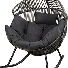 Vongrasig Comfy Wicker Rocking Egg Chair, Soft Thick Cushion Rattan Lounge Chair, High Capacity Steel Frame, Reading Chair for Living Room, Bedroom, Dorm Rooms (Black/Rattan)