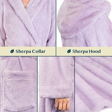 PAVILIA Women Hooded Plush Soft Robe | Fluffy Warm Fleece Sherpa Shaggy Bathrobe
