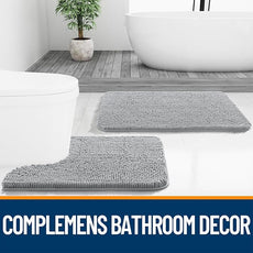 OLANLY Bathroom Rugs 59x35, Extra Soft Absorbent Chenille Bath Rugs, Rubber Backing Quick Dry, Machine Washable Bath Mats for Bathroom Floor, Tub and Shower, Home Decor Accessories, Light Grey