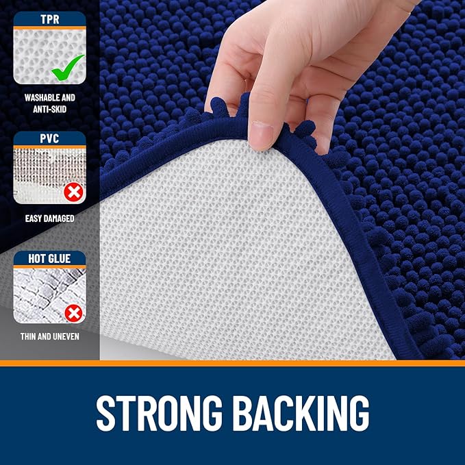 OLANLY Bathroom Rugs 47x24, Extra Soft Absorbent Chenille Bath Rugs, Rubber Backing Quick Dry, Machine Washable Bath Mats for Bathroom Floor, Tub and Shower, Home Decor Accessories, Navy