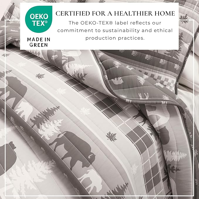 Great Bay Home Rustic Cabin Full/Queen Size Quilt Set with Shams - All-Season, Lightweight, Reversible Bedspread - Lodge-Themed Summer Bedding Sets (Full/Queen, Rustic Landscape Grey)