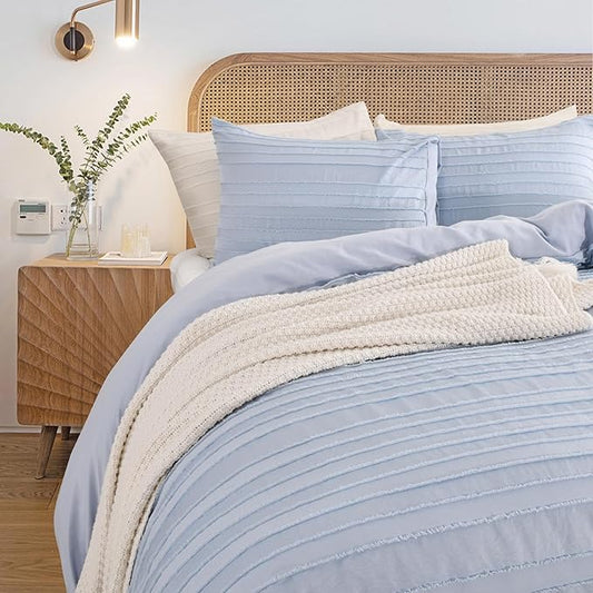 NEXHOME PRO Duvet Cover Queen Size, Blue 3 Pieces Boho Tufted Duvet Cover Set, Soft and Lightweight Microfiber Comforter Cover Set for All Season (Blue, 90 x 90)-No Comforter
