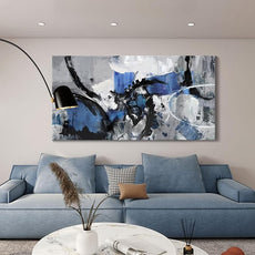 Large Abstract Wall Art - Canvas Wall Art in Blue and Black Tones, Framed Gray Artwork for Living Room, Bedroom, and Office Decorations for Work - Modern Wall Decor and Pictures