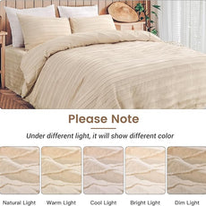 NEXHOME PRO Duvet Cover Full Size,3 Pieces Boho Tufted Duvet Cover Set, Soft and Lightweight Microfiber Comforter Cover Set for All Season (Khaki Full, 80 x 90)-No Comforter