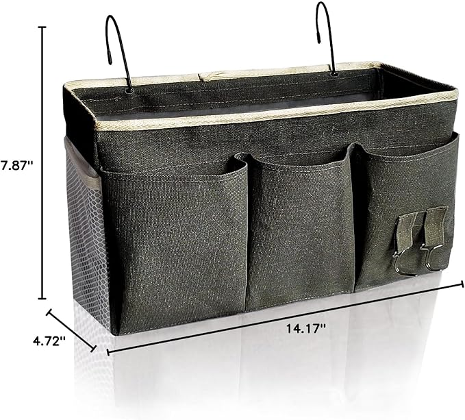 Bedside Caddy, Bedside Hanging Storage Organizer forBunk and Hospital Beds,College Dorm Bed，Can be Placed Glasses Books Mobile Phones (Black1)