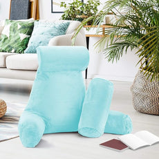 Nestl Reading Pillow with Shredded Memory Foam Includes 2 Neck and Lumber Support Pillows, Designed for Sitting Up in Bed and Couch, Back and Arms Adjustable Support for Adult & Teens, Light Blue