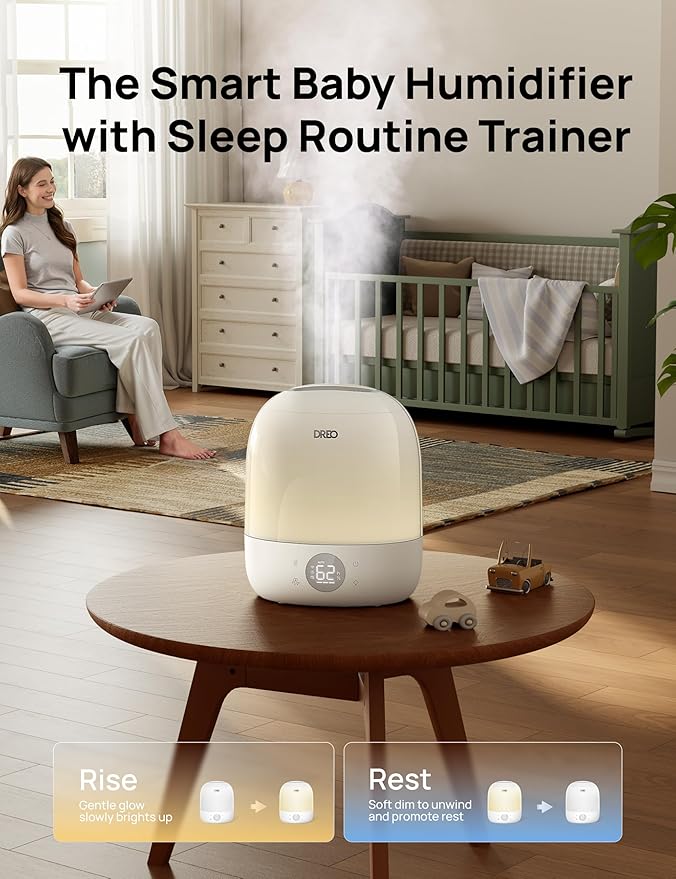 DREO Humidifier 409S, Humidifiers for Bedroom Baby, Ultra Quiet 28dB & 3L Top Fill Cool Mist Humidifier for Nursery, Smart Air humidifier for Plants, 1500+ RGB Night Light & Sleep Routine Trainer