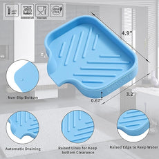 Silicone Bathroom Soap Dishes with Drain Spout-Bathroom and Kitchen Sink Organizer,Sponge Holder,Dish Soap Tray,Perfect for Dispenser,Scrubber,Bottle on Sink or Counter-Light Blue 4.9