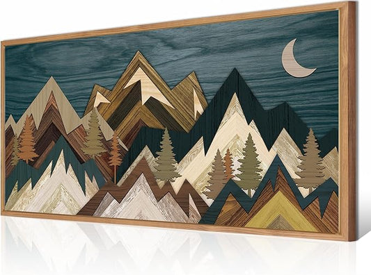 BINCUE Mountain Wall Art Framed Canvas Wall Art Nature Forest Wall Decor Rustic Farmhouse Wall Painting Moon Art for Living Room Bedroom Dining Room Large Size 20"x40"