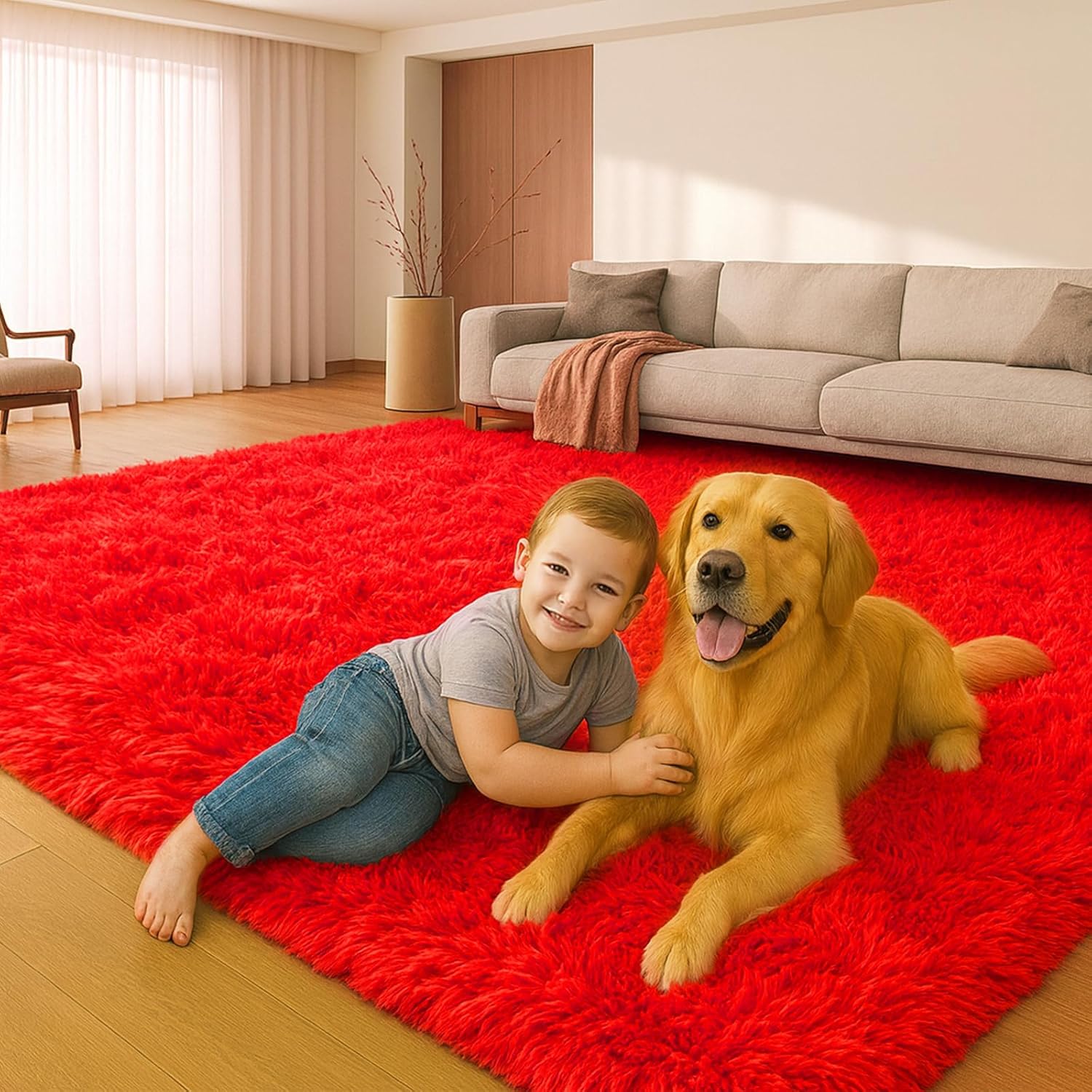 8x10 Area Rugs Living Room, Beige Large Plush Fluffy Bedroom Carpet, Non-Slip Upgraded Indoor Thick Soft Rug, Modern Plush Carpet Suitable for Kids Home Decor Aesthetics Dorm. Dormly