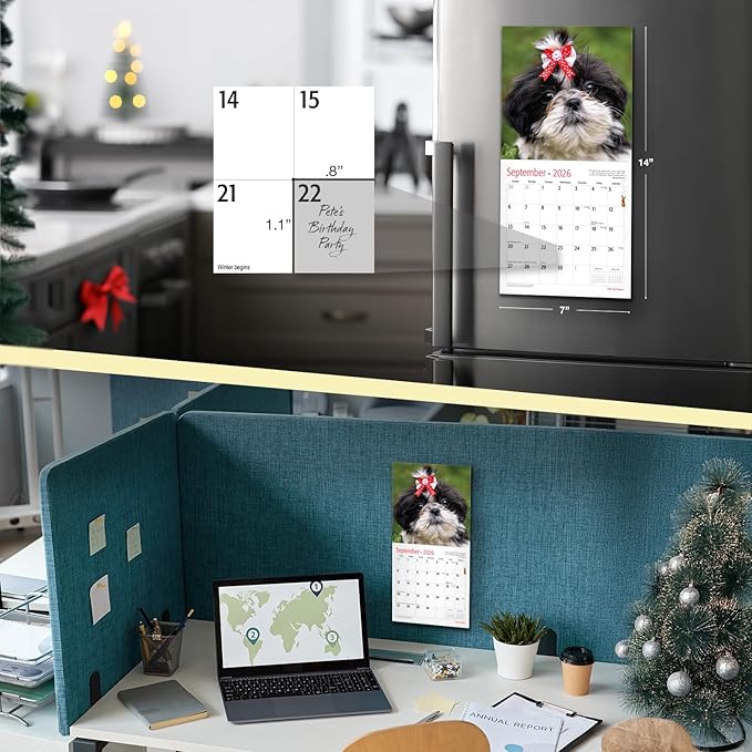 RED EMBER Shih Tzu Puppies 2026 Mini Wall Calendar 12 Month | 7" x 14" Open | Thick & Sturdy Paper | Holiday Gift | Cute Puppy Dog Calendar 2026