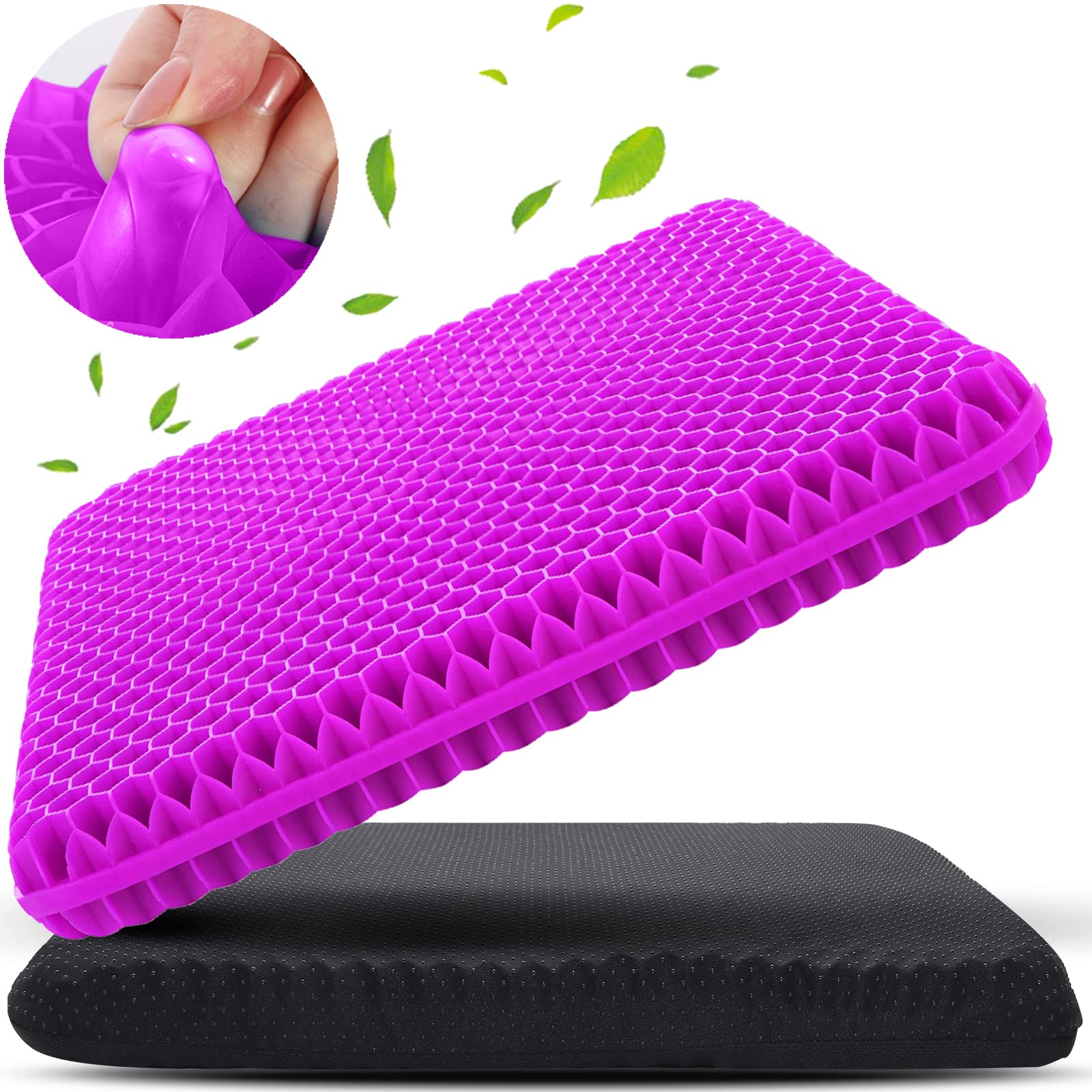 Gel Seat Cushion for Long Sitting (Large & Thick), Soft & Breathable, Gel Cushion for Wheelchair, Gel Chair Cushion for Hip Pain, Gel Seat Cushion for Office Chair (Black Cover) Dormly