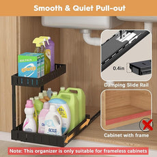 REALINN Under Sink Organizer, 2 Tier Expandable Under Cabinet Organizer, Heights Adjustable Pull Out Storage for Kitchen Bathroom Laundry, Black, 2 Pack