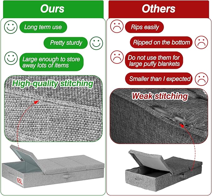 punemi Extra Large Under Bed Storage 65L, 42*16.5*5.8 in Tall underbed storage containers with Lids, Sturdy Closet Organizers and Storage Bins Bags for Blankets Comforter Sweaters Wrapping Paper 2PACK